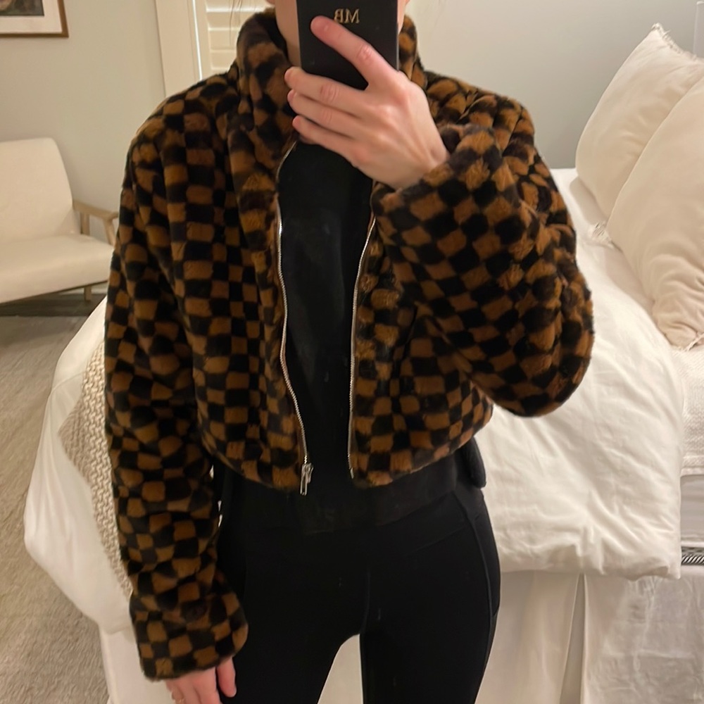 Fuzzy Checkered crop jacket